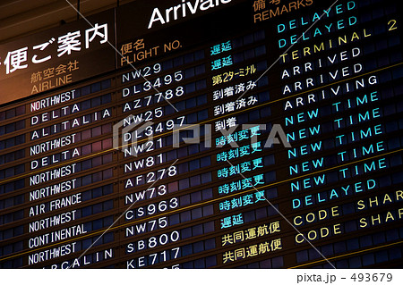 空港の電光掲示板の写真素材