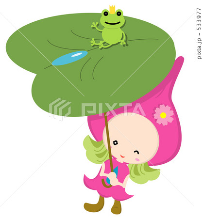 カエルと女の子のイラスト素材