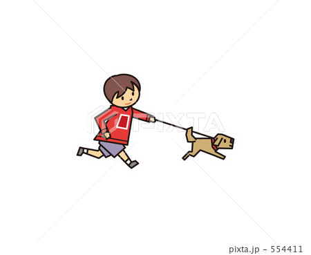 子供とペット 犬 のイラストのイラスト素材