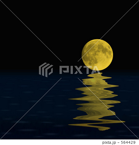 月 満月 水面 ムーン 水面に映る月のイラスト素材