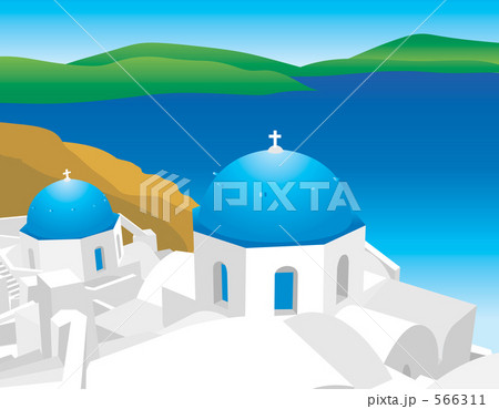 ギリシャ サントリーニ島のイラスト素材