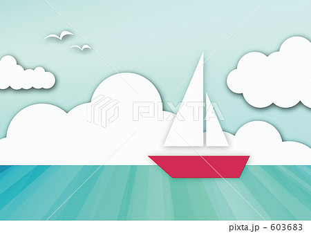 素材 販売 画像 イメージ 背景 壁紙 イラスト 舟 ヨット 船舶 海のイラスト素材 6036