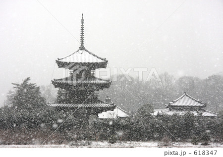 雪の法起寺 三重塔 雪の法起寺 三重塔 618347