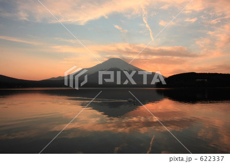 夕暮れの山中湖と富士 622337