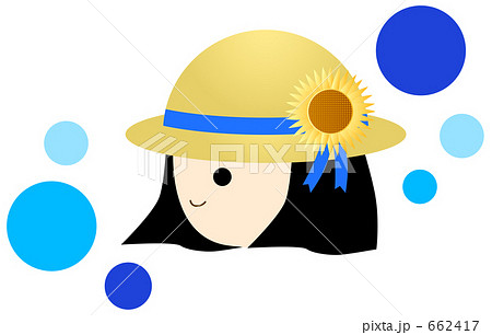 ひまわりの麦わら帽子をかぶった子供のイラスト素材