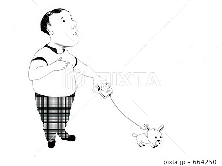 散歩 チワワ 男性のイラスト素材