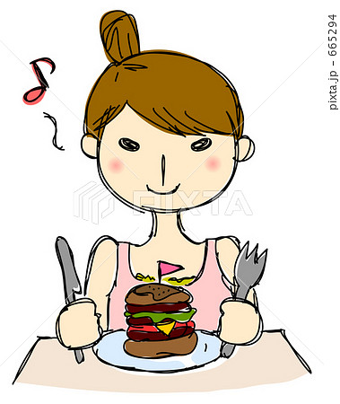 ハンバーガーを食べる女の子のイラスト素材