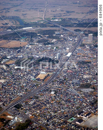 つくばエクスプレス 守谷駅上空の写真素材