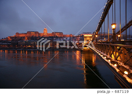 ドナウ河に架かる鎖橋とブダ王宮 687119