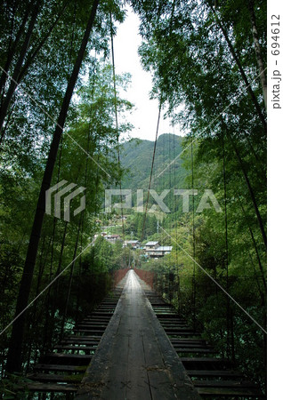 夏の森林とつり橋風景のイメージ 694612