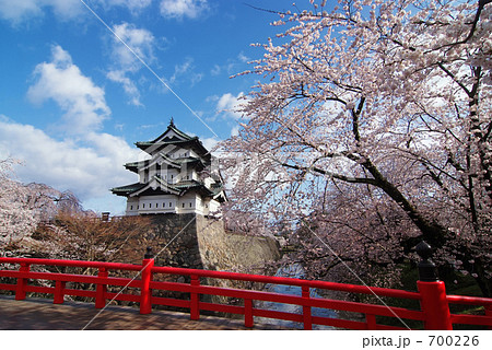 お城と桜 春の弘前城の写真素材