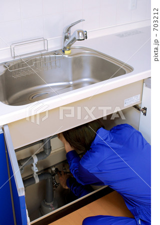キッチンと作業着の男性 703212