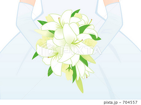 ユリ（カサブランカ）のブーケを持つ花嫁のイラスト素材 [704557