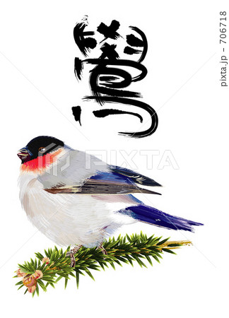 ウソと筆文字イラスト 706718