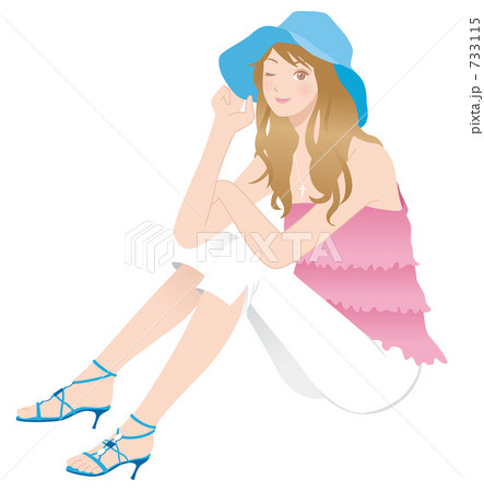 青い帽子とサンダルの女性のイラスト素材 733115 Pixta