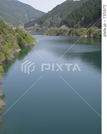 穏やかな新緑のダム湖 735972