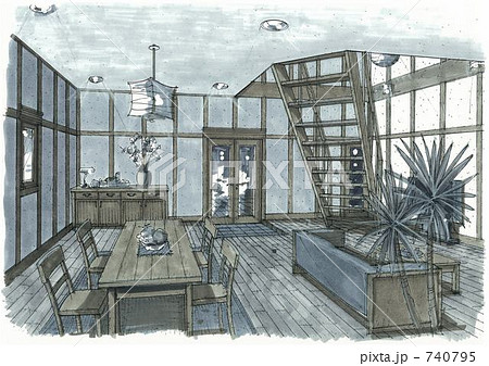 リビング ダイニング 内装のイラスト素材