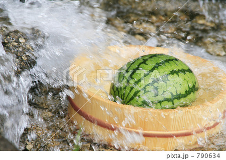 西瓜を冷やす水しぶき 790634