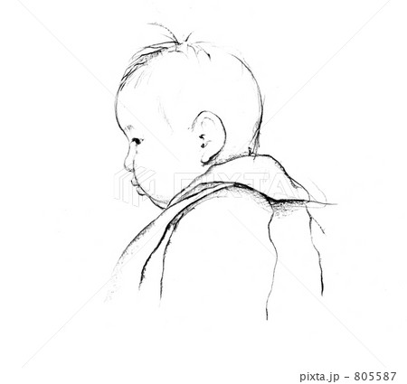 赤ん坊の横顔　鉛筆画 805587