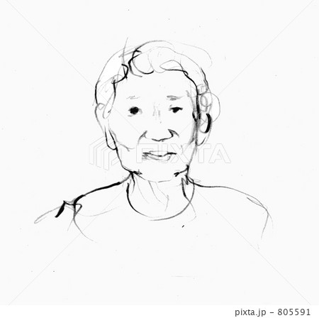 おばあさんの顔　正面　鉛筆画 805591