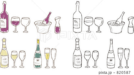 ワインボトルとグラスのイラスト素材 0587
