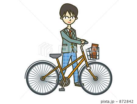自転車通学するメガネ男子学生のイラストのイラスト素材