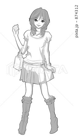 ギャルモノクロイラストのイラスト素材 [874312] - PIXTA