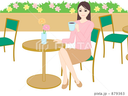 カフェでくつろぐ女性（植え込みあり） 879363