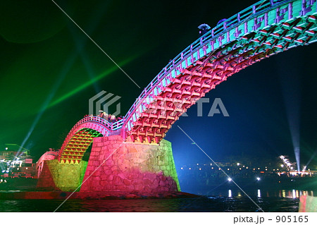 錦帯橋ライトアップの写真素材