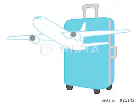 旅行 飛行機とスーツケース のイラスト素材