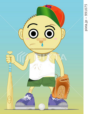 昭和の野球少年のイラスト素材