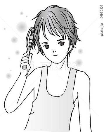 髪をとかす男性モノクロのイラスト素材