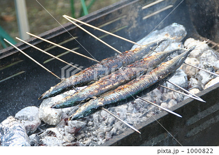 秋刀魚 さんま の串焼き バーベキューの写真素材