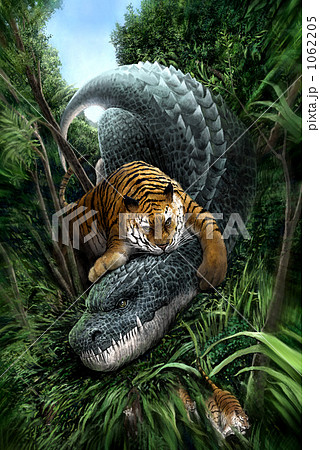 巨大トラvsティラノサウルスのイラスト素材