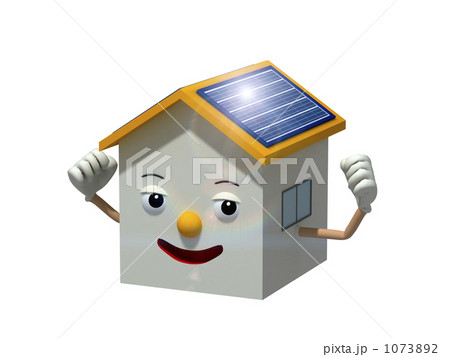 家キャラクターと太陽光発電のイラスト素材