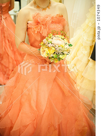salmon colored bridesmaid dress