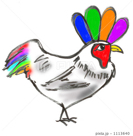 ニワトリ 虹色 鶏冠のイラスト素材