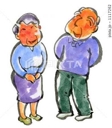 墨絵のシニア夫婦 1117262