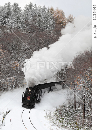 雪景色の倶知安峠を行くSL（蒸気機関車） 1136446