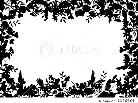 花畑のシルエットフレーム 黒 のイラスト素材