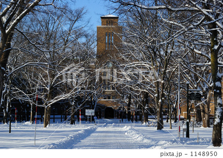 北海道大学農学部校舎と雪の写真素材