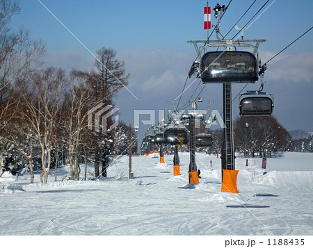 野沢温泉スキー場 上ノ平ゲレンデのフード付きリフトの写真素材