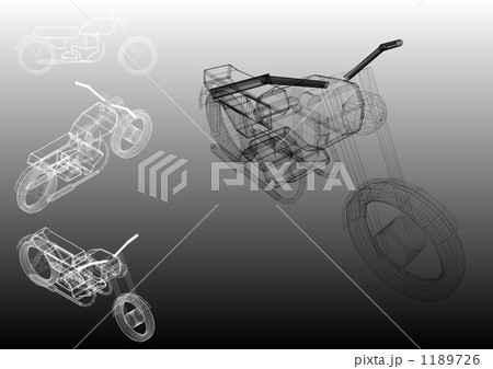 バイクのワイヤーフレームによる線画cgのイラスト素材