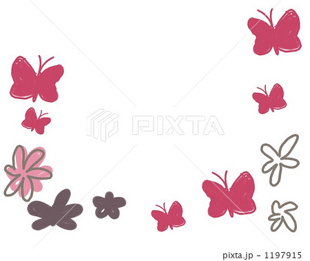ちょう 蝶々 と花のイラスト シンプルでガーリーなフレーム素材 の写真素材