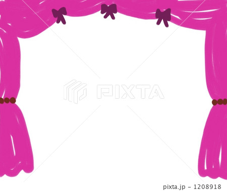 ピンクのカーテンのフレーム素材 シンプルでガーリーなイラスト の写真素材 118