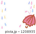 雨と傘のフレーム素材。昭和レトロでガーリーなイラスト。 1208935