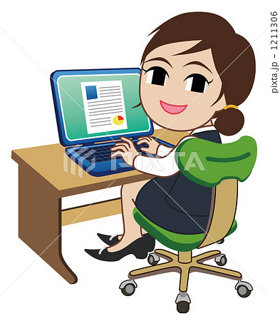 パソコンで入力事務をする女性スタッフのイラスト素材