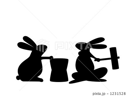 黒ウサギ和風杵もちバージョンのイラスト素材