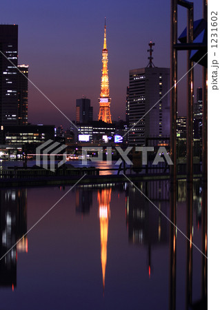 水面に映る東京タワーの写真素材