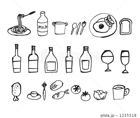 様々な食べ物 飲み物の手書きイラストのイラスト素材 1235518 Pixta